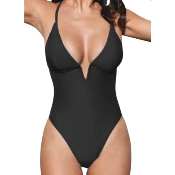 NEW Cupshe SWIMSUIT Women's LG Deep V-Wire Cross Back Cheeky One Piece Swimsuit - Picture 13 of 13